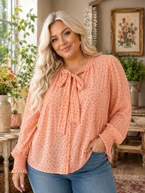 torrid Peach Blouse with Red Polka Dots